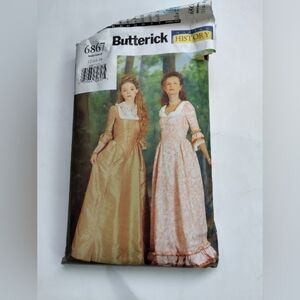 Butterick Sewing Pattern 6867 Women's Historical Dress Colonial Sizes 12-16